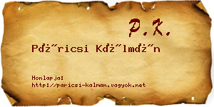 Páricsi Kálmán névjegykártya